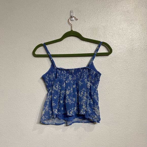 RSQ Blue Floral Ruched Cropped Cami Sz L - Picture 7 of 9